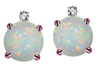 Star K Round 7mm Genuine Opal Screw Back Stud Earrings with Accent Stone on Top
