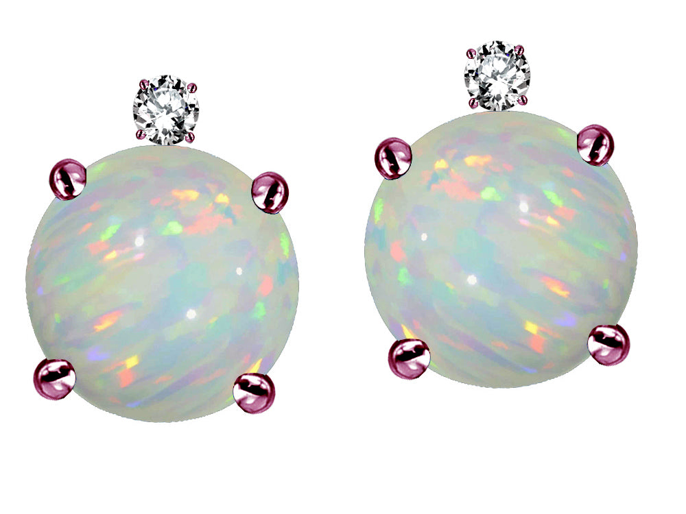 Star K Round 7mm Genuine Opal Screw Back Stud Earrings with Accent Stone on Top