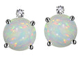 Star K Round 7mm Genuine Opal Screw Back Stud Earrings with Accent Stone on Top