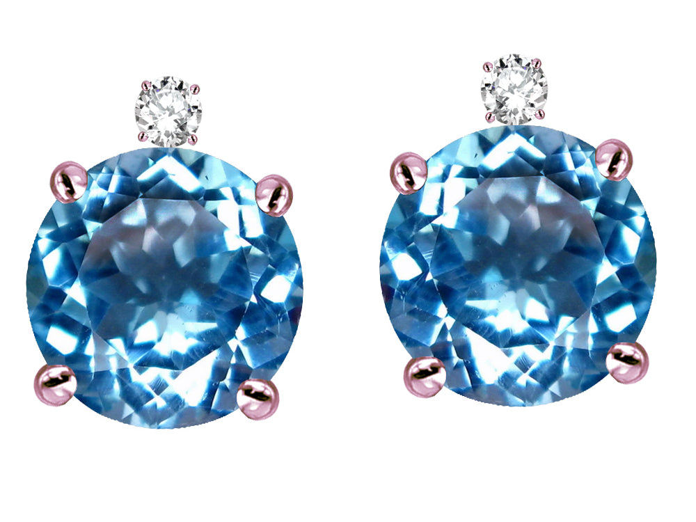 Star K Round 7mm Genuine Blue Topaz Screw Back Stud Earrings with Accent Stone on Top