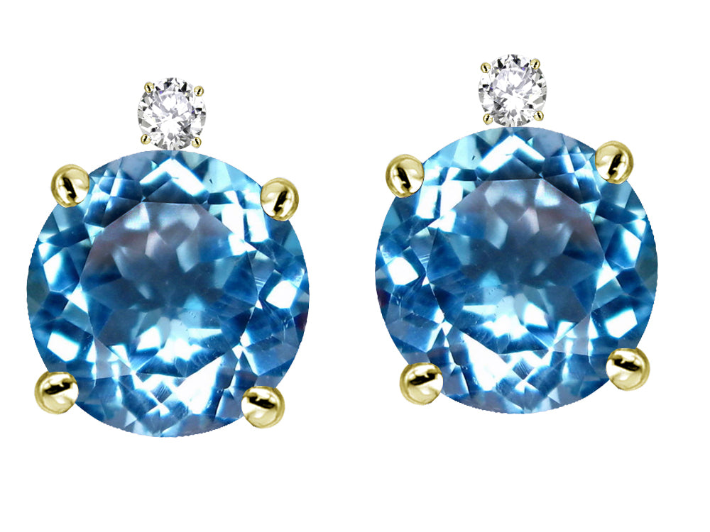 Star K Round 7mm Genuine Blue Topaz Screw Back Stud Earrings with Accent Stone on Top