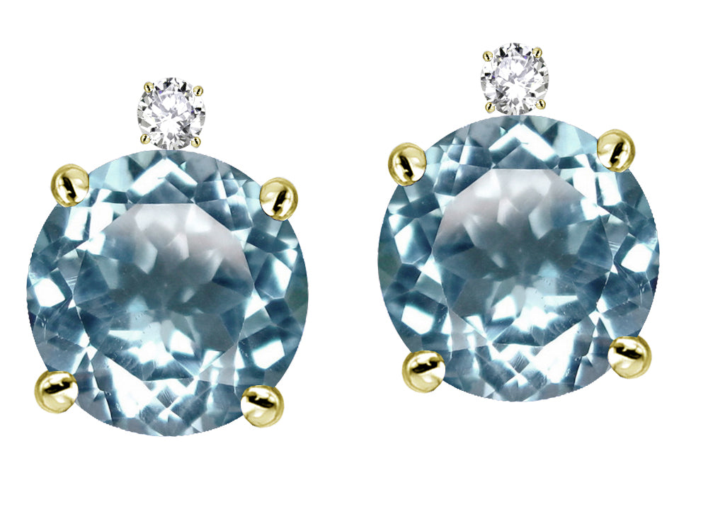 Star K Round 7mm Genuine Sky Blue Topaz Screw Back Stud Earrings with Accent Stone on Top