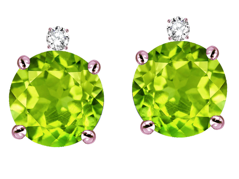 Star K Round 7mm Genuine Peridot Screw Back Stud Earrings with Accent Stone on Top