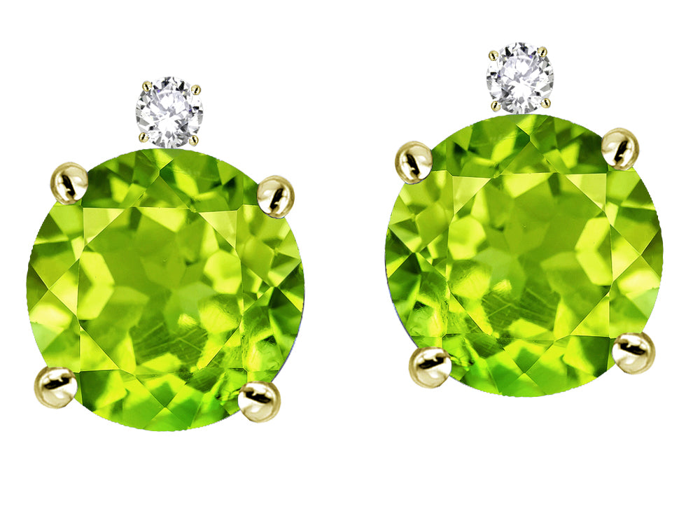 Star K Round 7mm Genuine Peridot Screw Back Stud Earrings with Accent Stone on Top