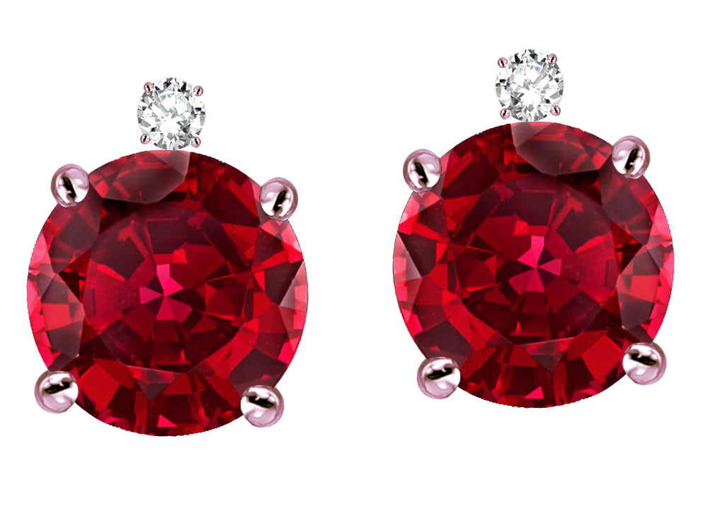 Star K Round 7mm Created Ruby Screw Back Stud Earrings with Accent Stone on Top