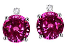 Star K Round 7mm Simulated Pink Tourmaline Screw Back Stud Earrings with Accent Stone on Top