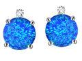 Star K Round 7mm Created Blue Opal Screw Back Stud Earrings with Accent Stone on Top