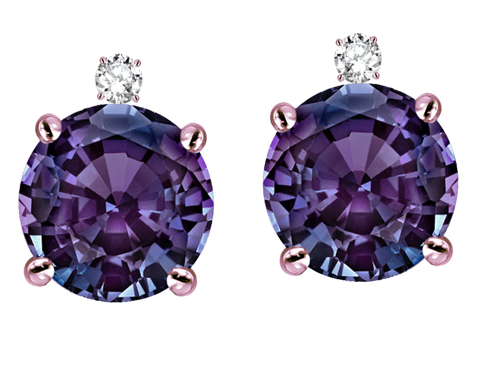 Star K Round 7mm Simulated Alexandrite Screw Back Stud Earrings with Accent Stone on Top