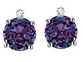 Star K Round 7mm Simulated Alexandrite Screw Back Stud Earrings with Accent Stone on Top