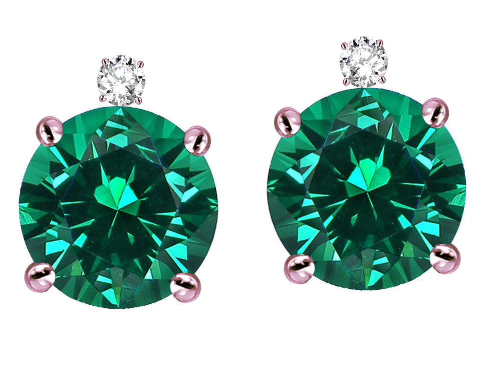 Star K Round 7mm Simulated Emerald Screw Back Stud Earrings with Accent Stone on Top