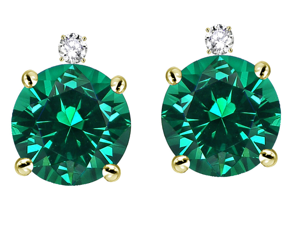 Star K Round 7mm Simulated Emerald Screw Back Stud Earrings with Accent Stone on Top