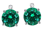 Star K Round 7mm Simulated Emerald Screw Back Stud Earrings with Accent Stone on Top