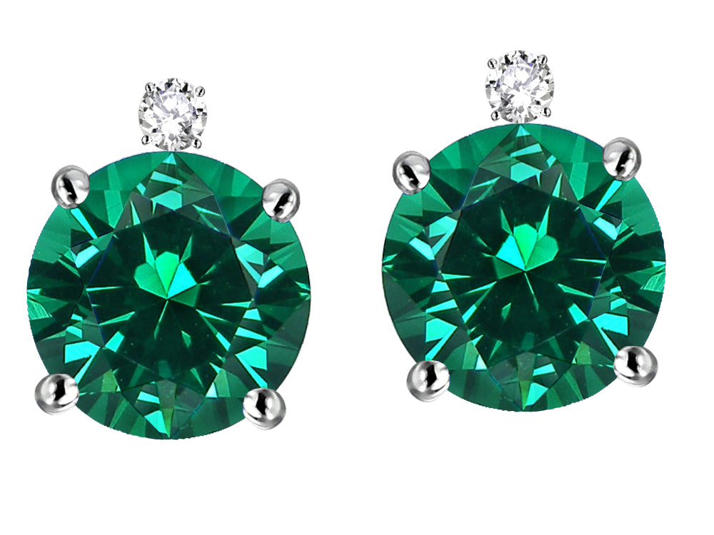 Star K Round 7mm Simulated Emerald Screw Back Stud Earrings with Accent Stone on Top