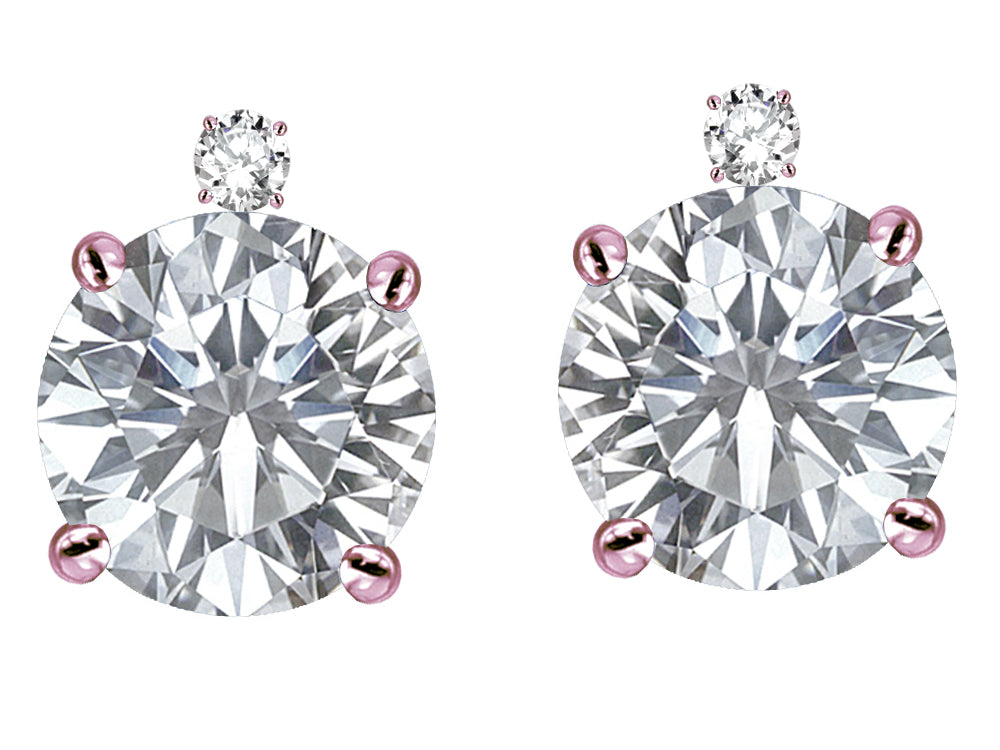 Star K Round 7mm Genuine White Topaz Screw Back Stud Earrings with Accent Stone on Top