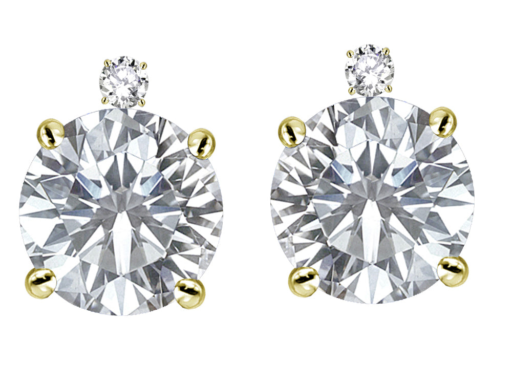 Star K Round 7mm Genuine White Topaz Screw Back Stud Earrings with Accent Stone on Top