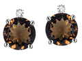 Star K Round 7mm Genuine Smoky Quartz Screw Back Stud Earrings with Accent Stone on Top