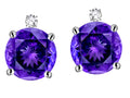 Star K Round 7mm Genuine Amethyst Screw Back Stud Earrings with Accent Stone on Top