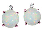 Star K Round 7mm Genuine Opal Screw Back Stud Earrings with Accent Stone on Top