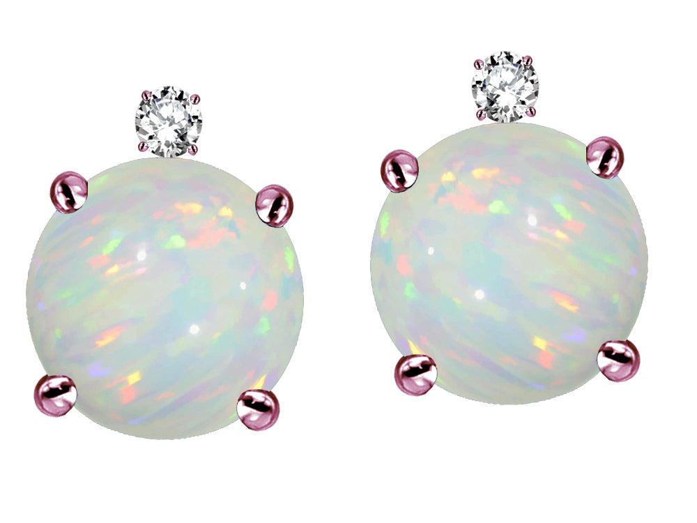 Star K Round 7mm Genuine Opal Screw Back Stud Earrings with Accent Stone on Top