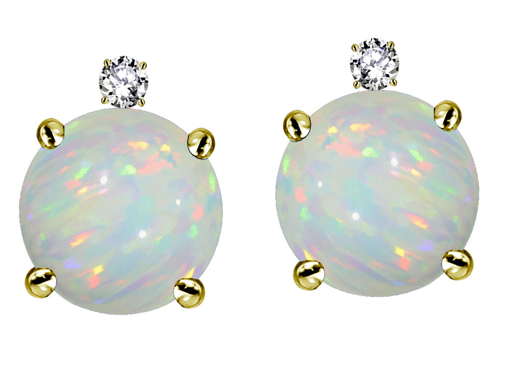 Star K Round 7mm Genuine Opal Screw Back Stud Earrings with Accent Stone on Top