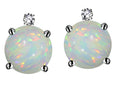 Star K Round 7mm Genuine Opal Screw Back Stud Earrings with Accent Stone on Top