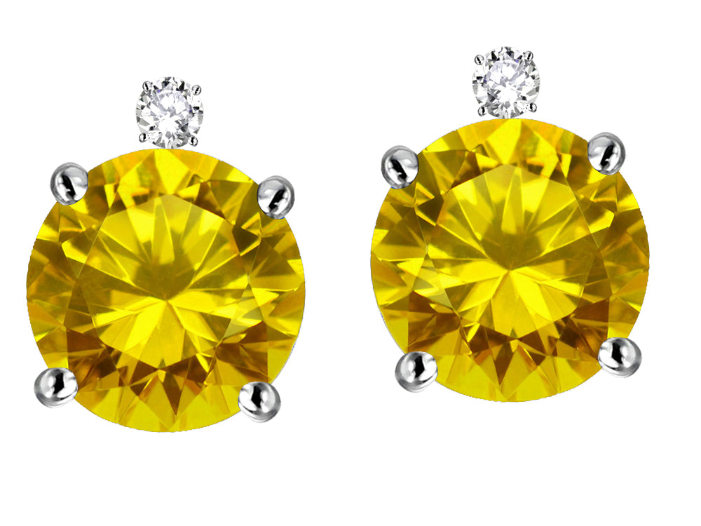Star K Round 7mm Genuine Citrine Screw Back Stud Earrings with Accent Stone on Top