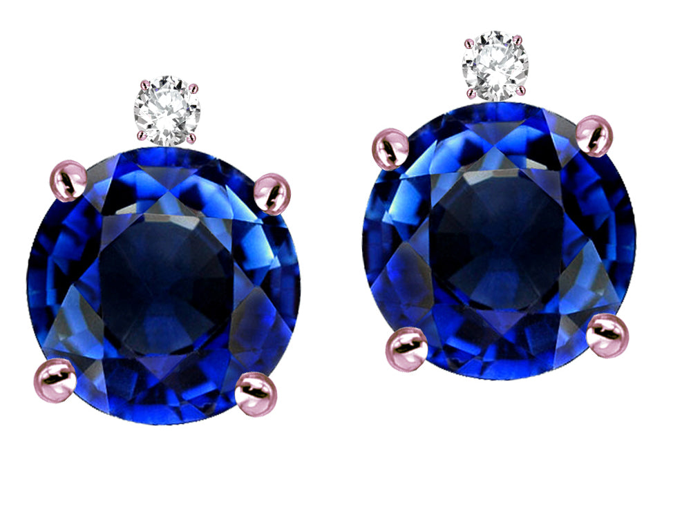 Star K Round 7mm Created Sapphire Screw Back Stud Earrings with Accent Stone on Top