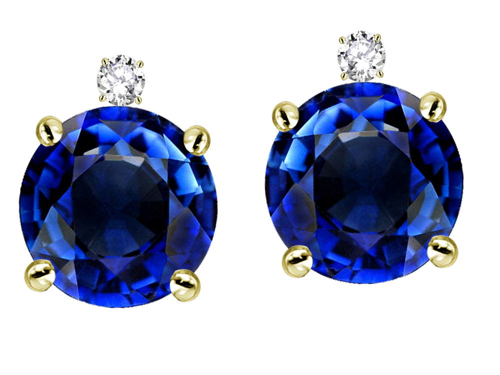 Star K Round 7mm Created Sapphire Screw Back Stud Earrings with Accent Stone on Top