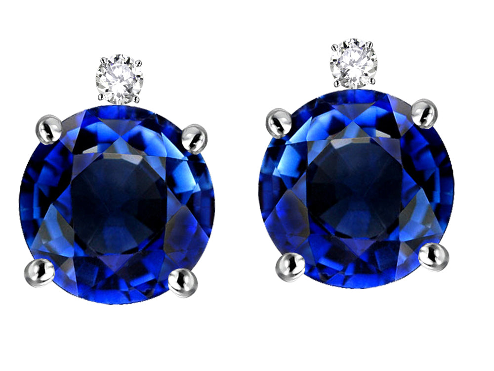 Star K Round 7mm Created Sapphire Screw Back Stud Earrings with Accent Stone on Top