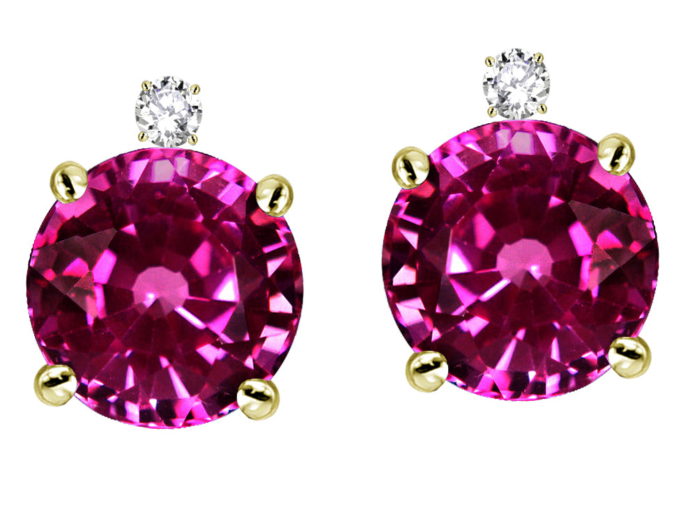 Star K Round 7mm Simulated Pink Tourmaline Screw Back Stud Earrings with Accent Stone on Top