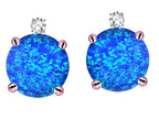 Star K Round 7mm Created Blue Opal Screw Back Stud Earrings with Accent Stone on Top