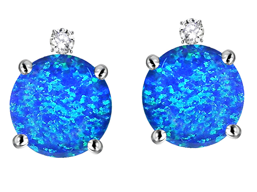 Star K™ Round 7mm Created Blue Opal Screw Back Stud Earrings with Accent Stone on Top