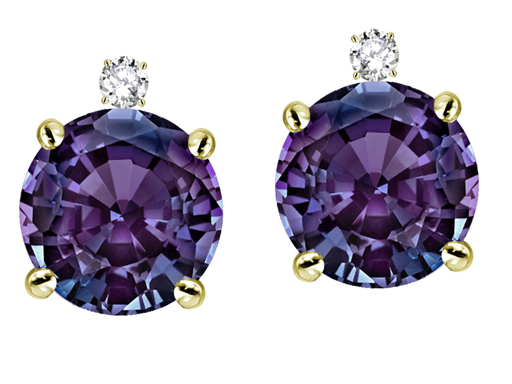 Star K Round 7mm Simulated Alexandrite Screw Back Stud Earrings with Accent Stone on Top