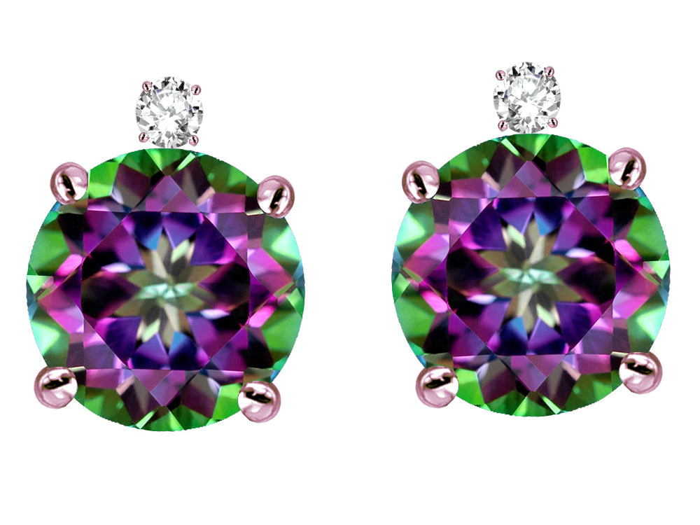 Star K Round 7mm Rainbow Mystic Topaz Screw back Stud Earrings with Accent Stone on Top