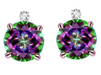 Star K Round 7mm Rainbow Mystic Topaz Screw back Stud Earrings with Accent Stone on Top