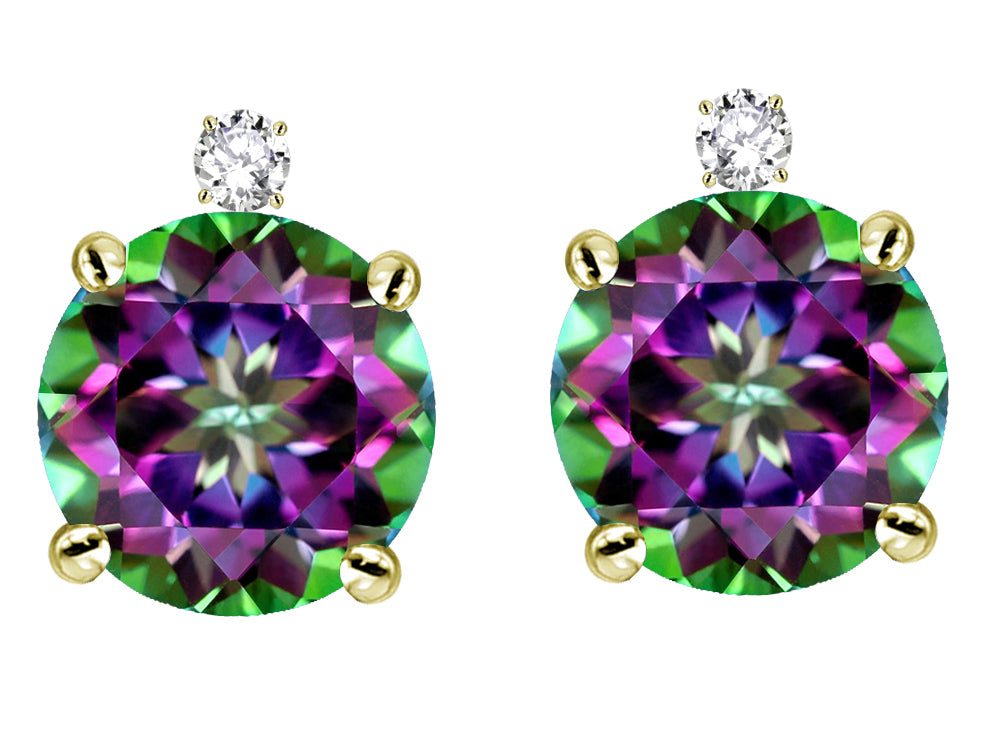 Star K Round 7mm Rainbow Mystic Topaz Screw back Stud Earrings with Accent Stone on Top