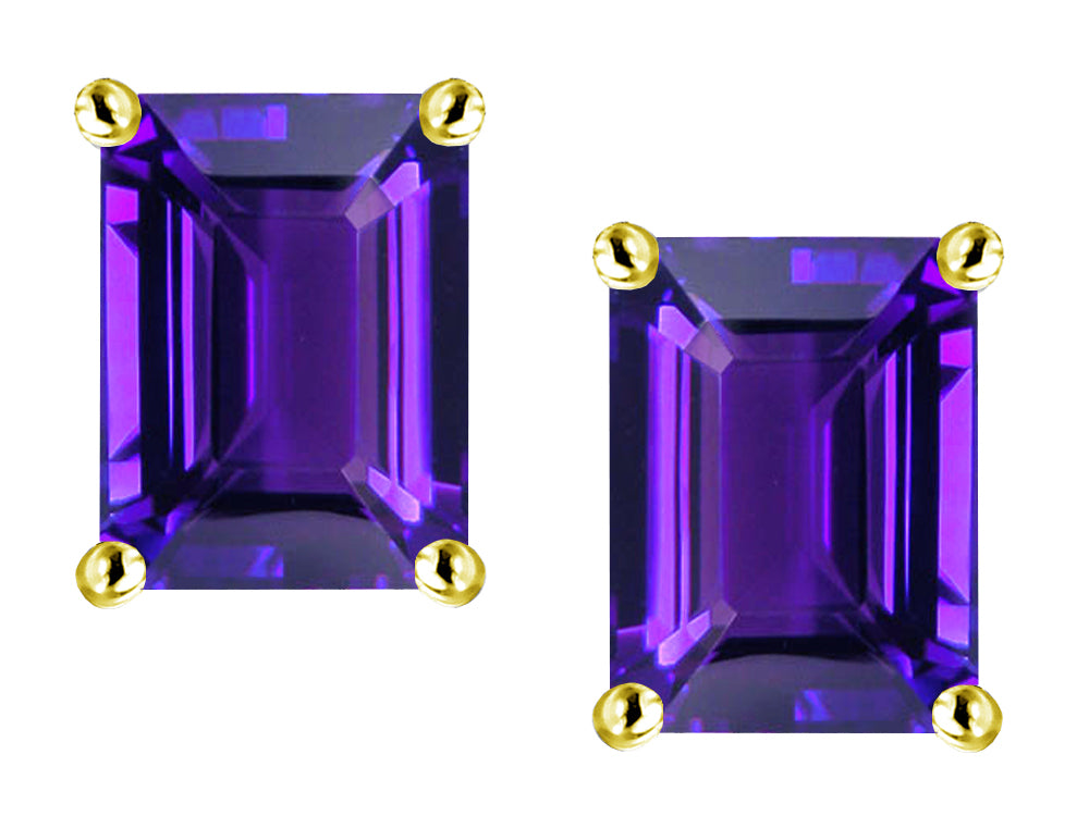 Star K Emerald Cut 8x6mm Genuine Amethyst Screw Back Earrings Studs