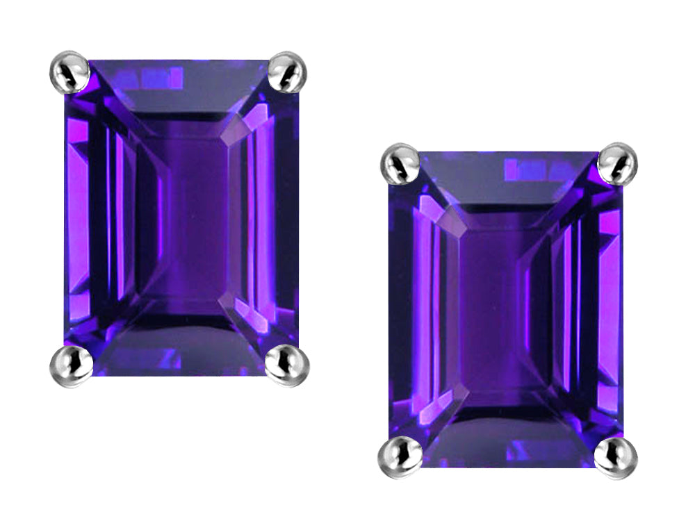 Star K™ Emerald Cut 8x6mm Genuine Amethyst Screw Back Earrings Studs