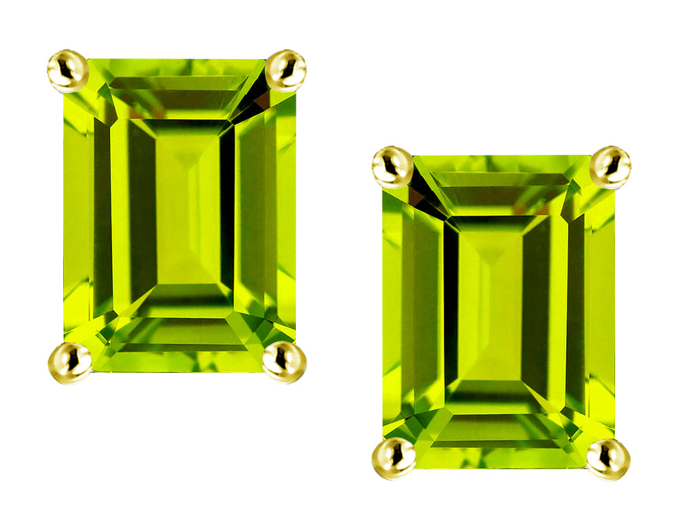 Star K Emerald Cut 8x6mm Genuine Peridot Screw Back Earrings Studs