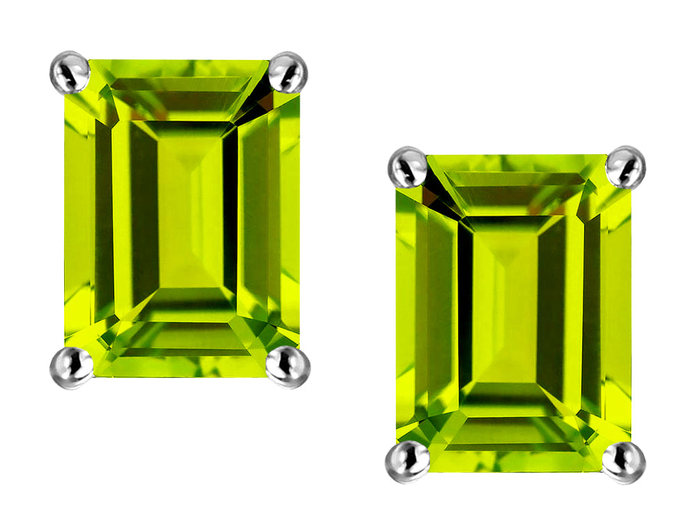 Star K™ Emerald Cut 8x6mm Genuine Peridot Screw Back Earrings Studs