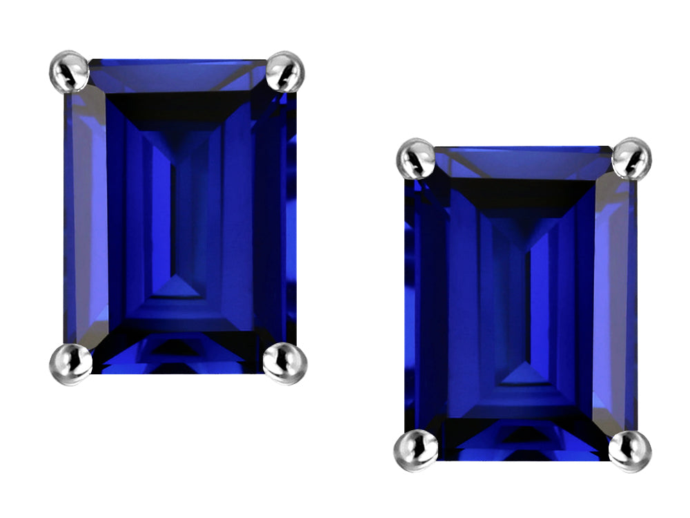 Star K™ Emerald Cut 8x6mm Created Sapphire Screw Back Earrings Studs