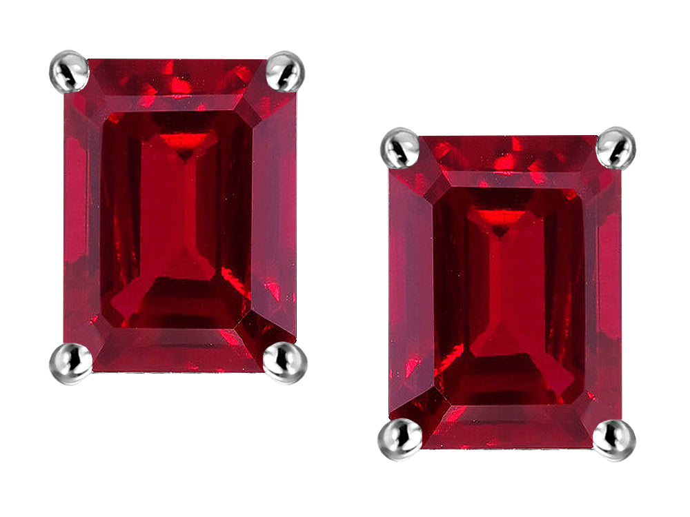 Star K™ Emerald Cut 8x6mm Created Ruby Screw Back Earrings Studs
