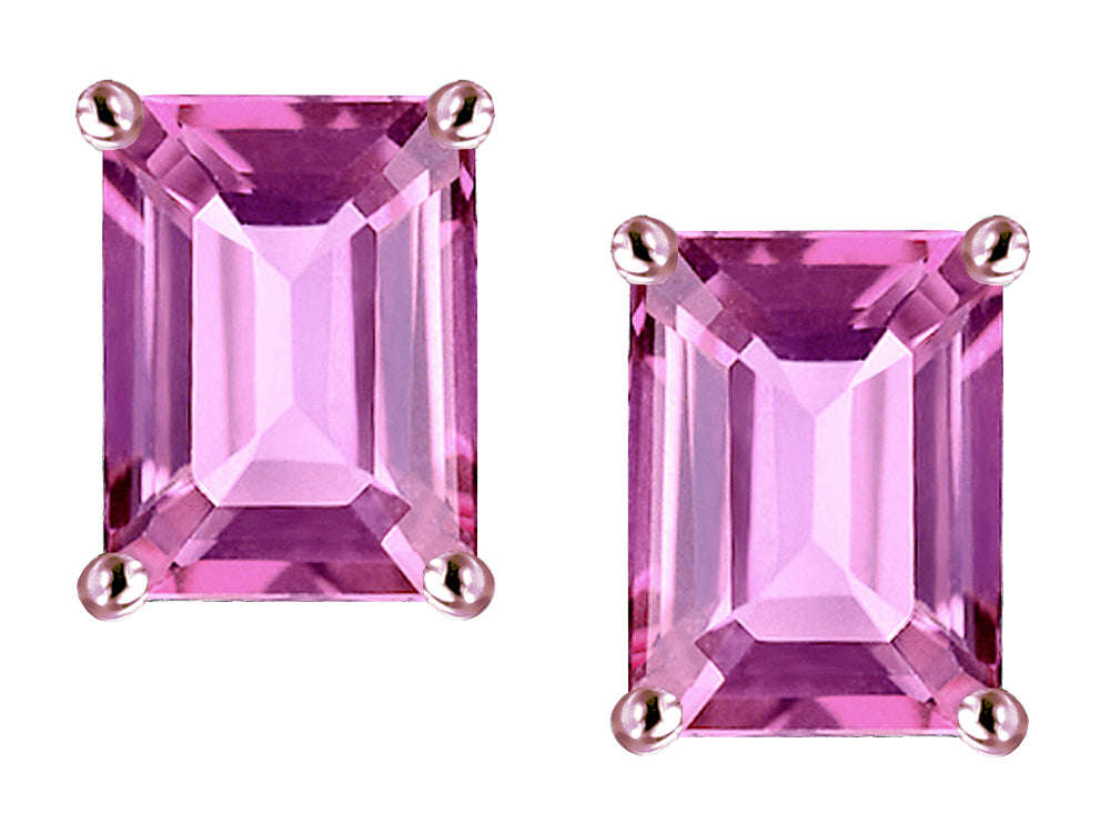 Star K Emerald Cut 8x6mm Created Pink Sapphire Screw Back Earrings Studs