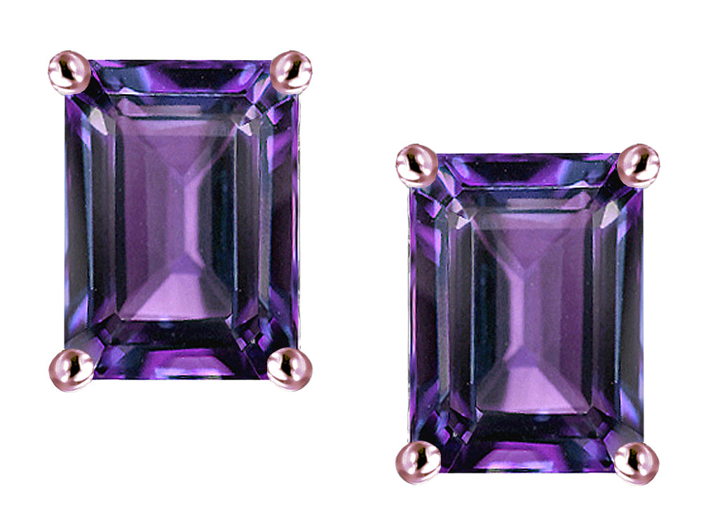 Star K Emerald Cut 8x6mm Simulated Alexandrite Screw Back Earrings Studs