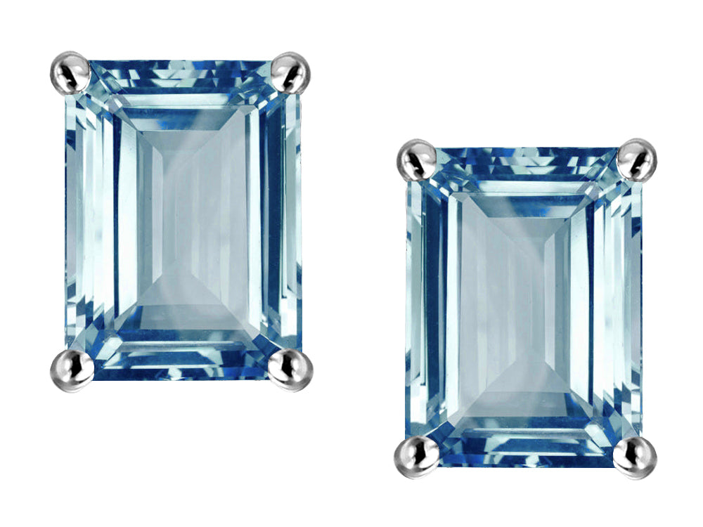 Star K™ Emerald Cut 8x6mm Simulated Aquamarine Screw Back Earrings Studs