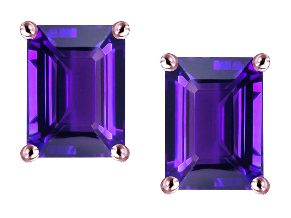 Star K Emerald Cut 8x6mm Genuine Amethyst Screw Back Earrings Studs
