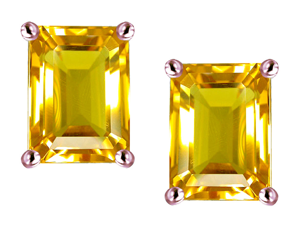 Star K Emerald Cut 8x6mm Genuine Citrine Screw Back Earrings Studs
