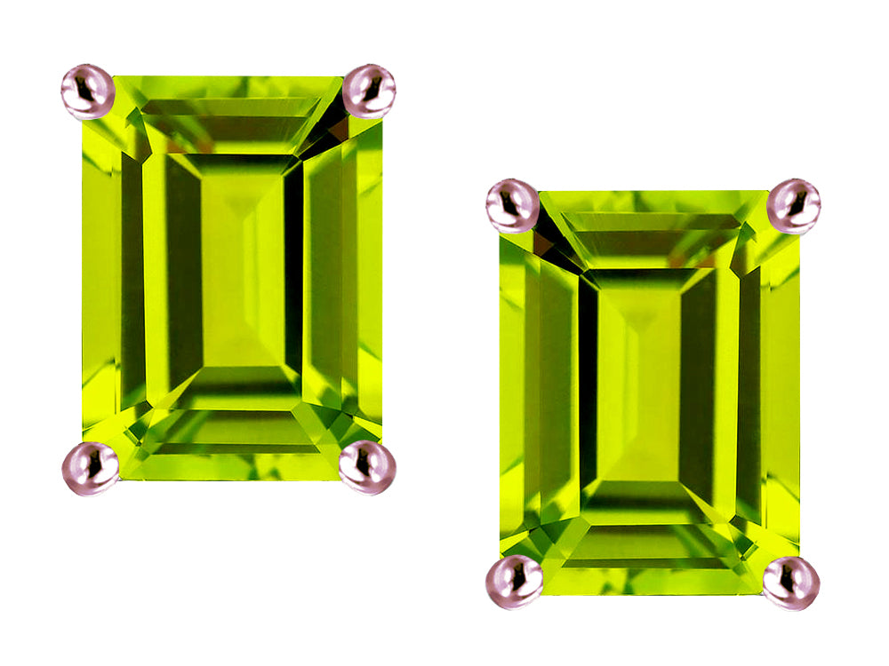 Star K Emerald Cut 8x6mm Genuine Peridot Screw Back Earrings Studs