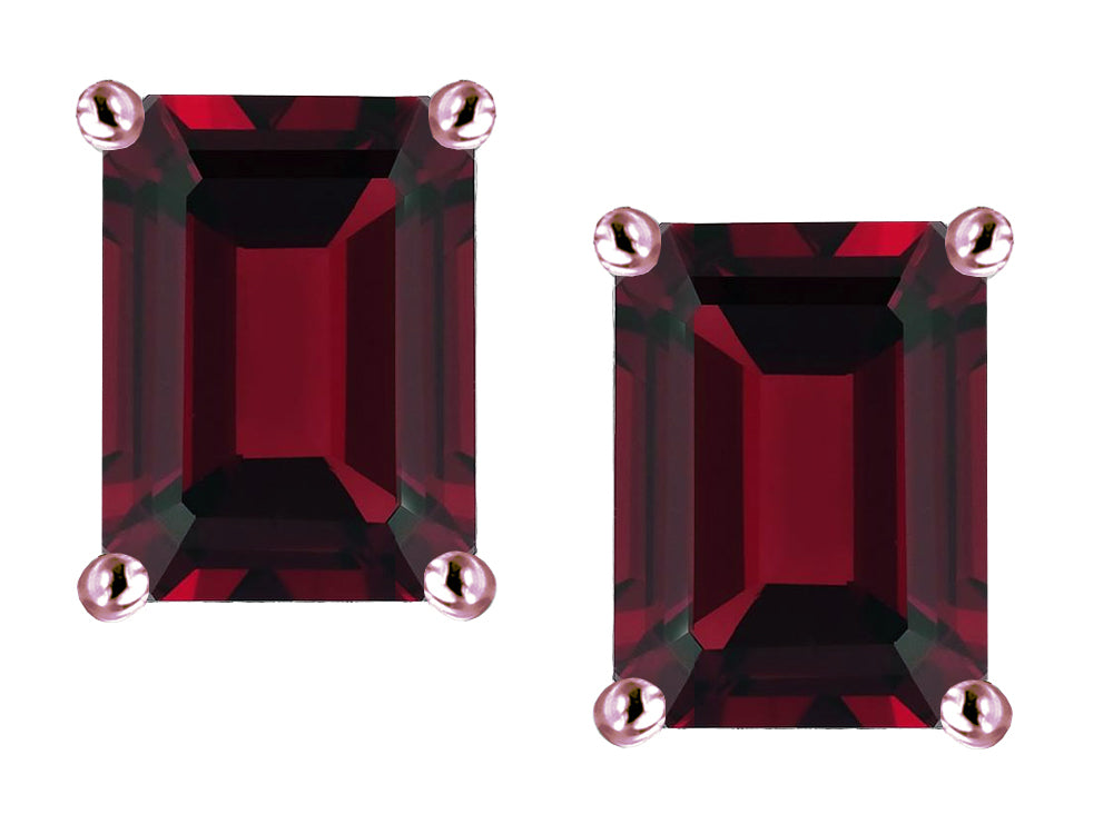 Star K Emerald Cut 8x6mm Genuine Garnet Screw Back Earrings Studs