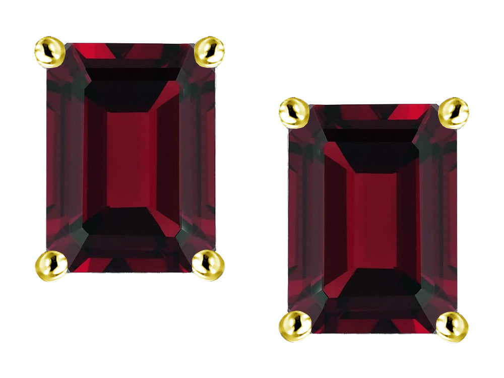 Star K Emerald Cut 8x6mm Genuine Garnet Screw Back Earrings Studs